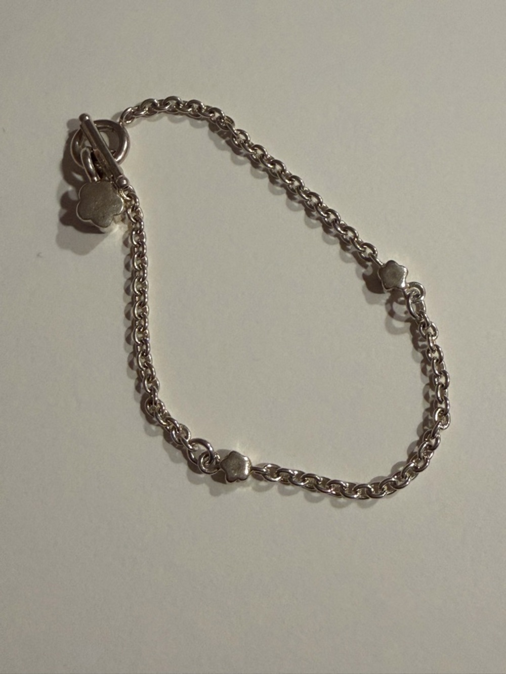 Silver Sterling Italy HAN 925 Flower / Clover Link Charm Toggle Bracelet